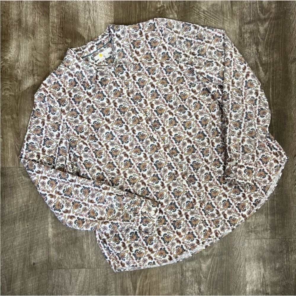 Boden Paisley Floral Cotton Button Down Business Casual Blouse Top Size 2P T1178